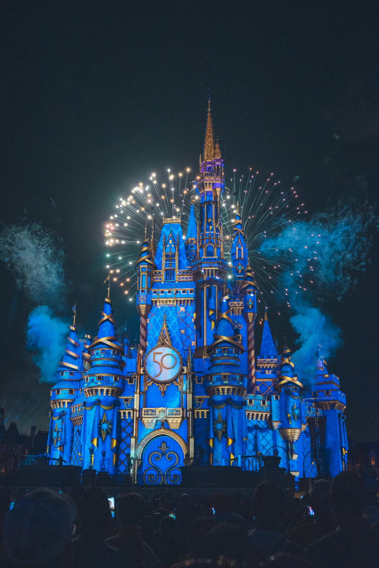 Castelo iluminado à noite em Orlando